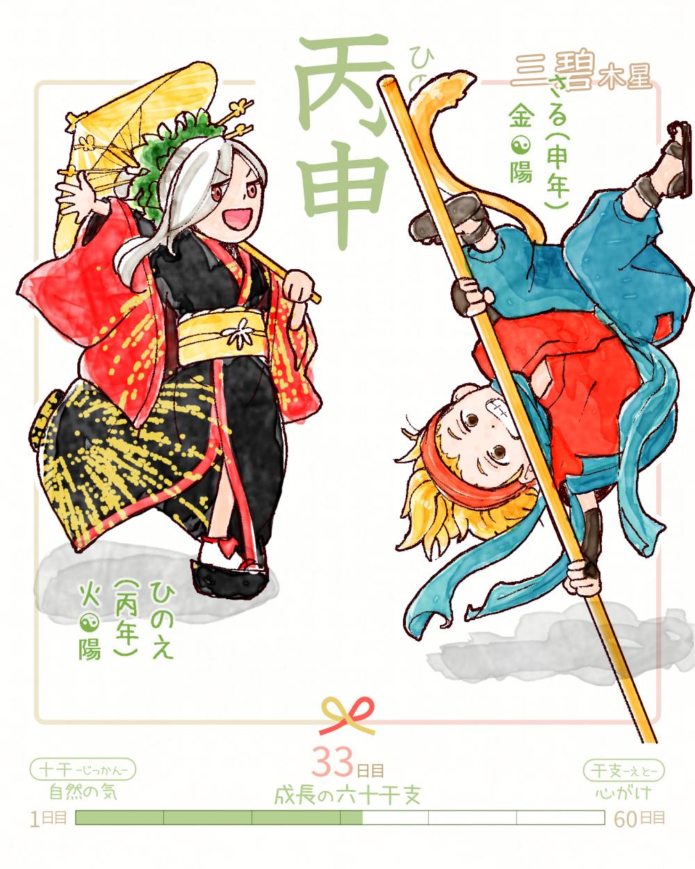 六十干支 申年   丙申（ひのえさる） 丙 hinoe 申 saru Japan hinoe-saru rokujikkansi 暦 koyomi japanese calender