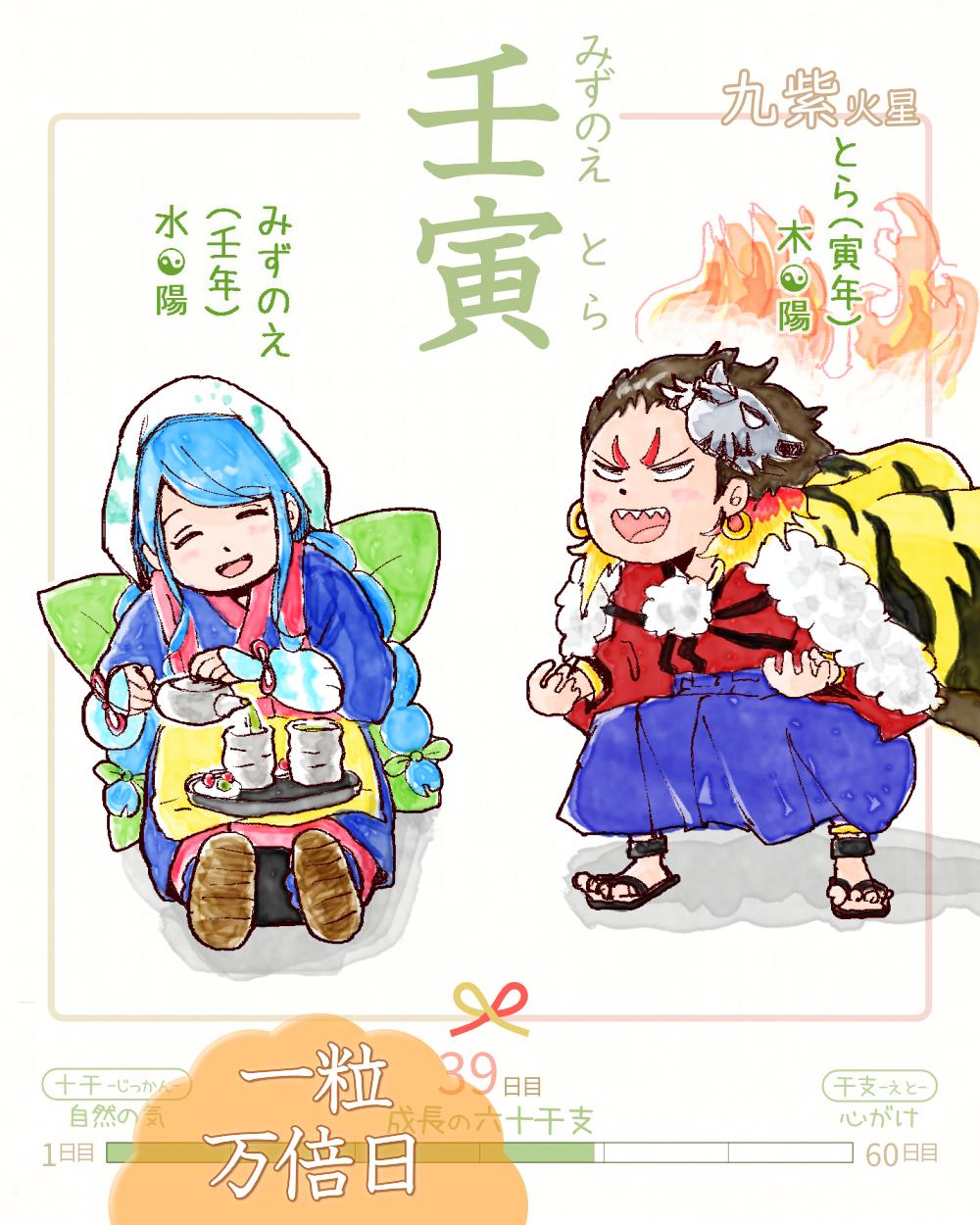 六十干支 寅年   壬寅（みずのえとら）& #一粒万倍日 ✨ 壬 mizunoe 寅 tora Japan mizunoe-tora rokujikkansi 暦 koyomi japanese calender